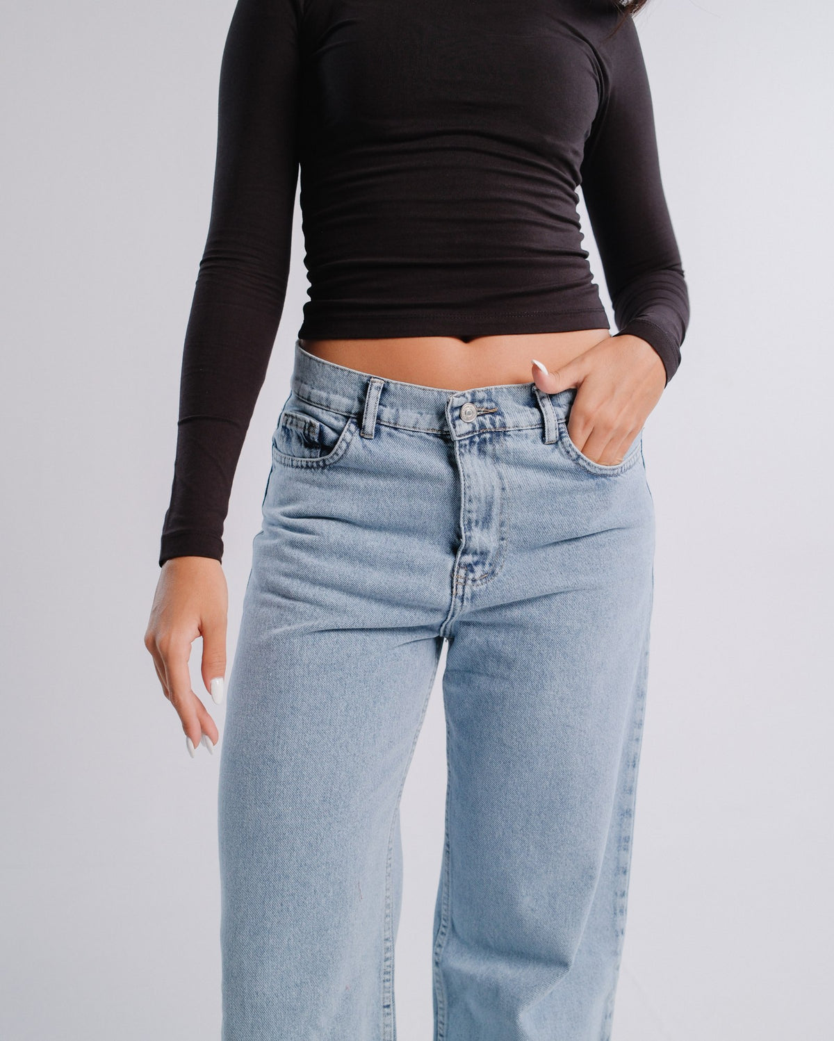 Staple Jeans — Light Wash — Waist and pocket detail
