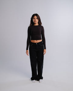 Studded Jeans — Black — Front view