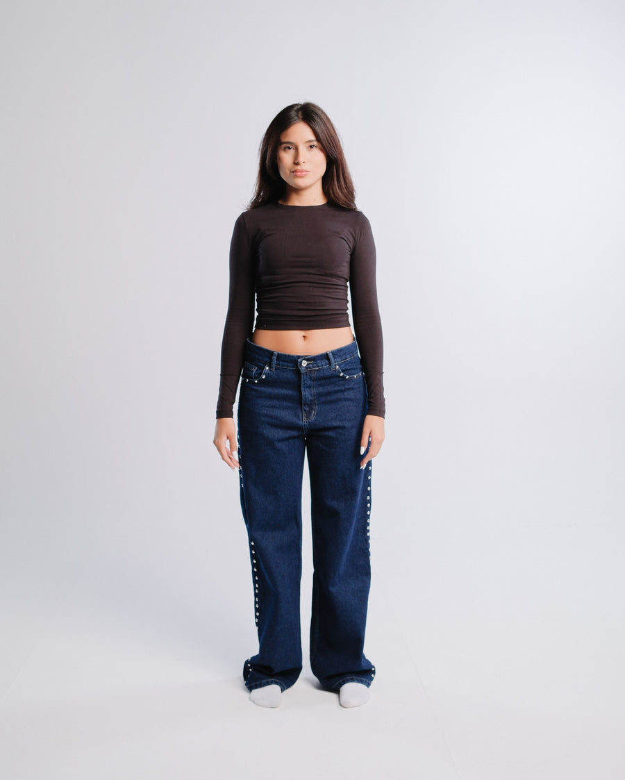 Studded Jeans — Dark Wash — Front view