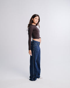 Studded Jeans — Dark Wash — Side view