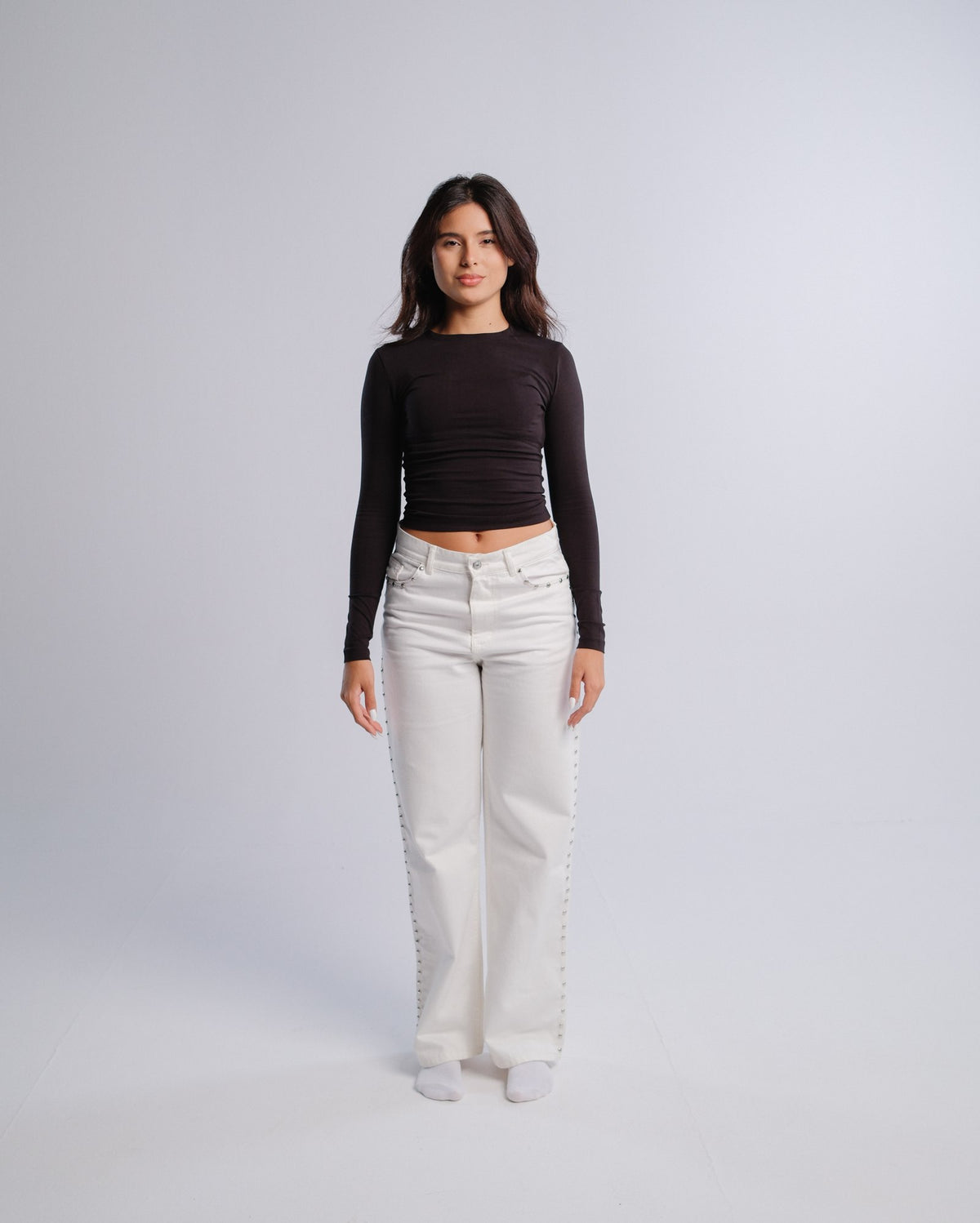 Studded Jeans — White — Front view